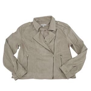 New York & Company Cream Beige Faux Suede Biker Moto Jacket Women's XL 2883